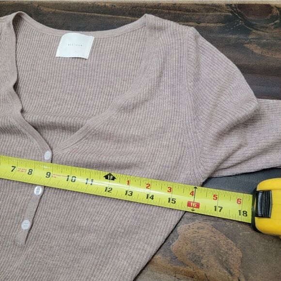 All Row Ribbed Knit Sweater Dress L | Mauve Midi Wool Cozy Soft Tie Waist NWOT - Picture 8 of 10